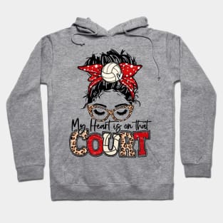 My Heart Is On That Court Volleyball Leopard, Volleyball Mom Hoodie